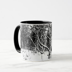Trees and Snow Scene, Black and White Mug