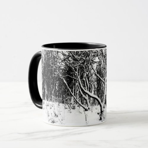 Trees and Snow Scene Black and White Mug