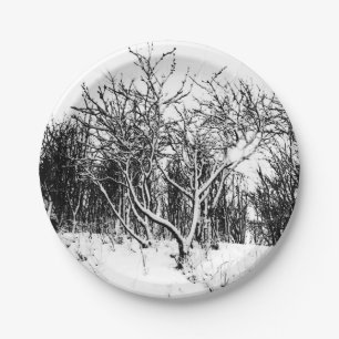 Trees and Snow Scene, Black and White Paper Plates