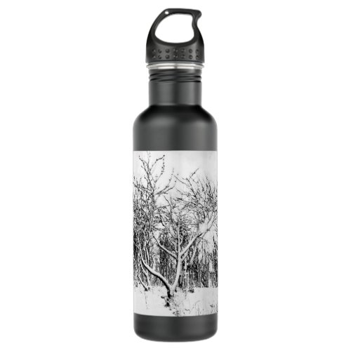 Trees and Snow Scene Black and White Stainless St Stainless Steel Water Bottle