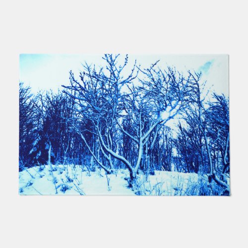 Trees and Snow Scene Cobalt Blue Doormat