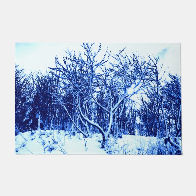 Trees and Snow Scene, Cobalt Blue Doormat (Front)