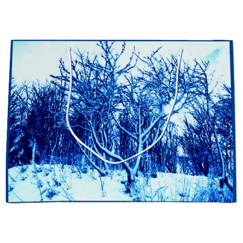 Trees and Snow Scene Cobalt Blue Large Gift Bag