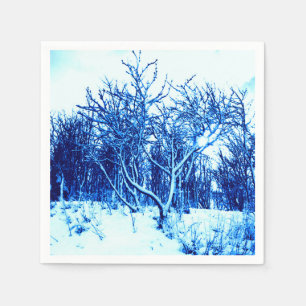 Trees and Snow Scene, Cobalt Blue Paper Napkins