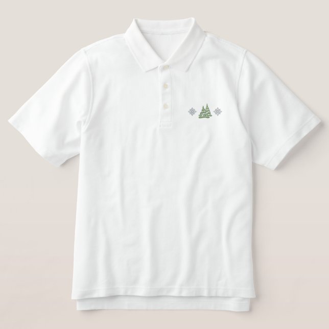 Trees and Snowflakes Embroidered Polo Shirt (Design Front)