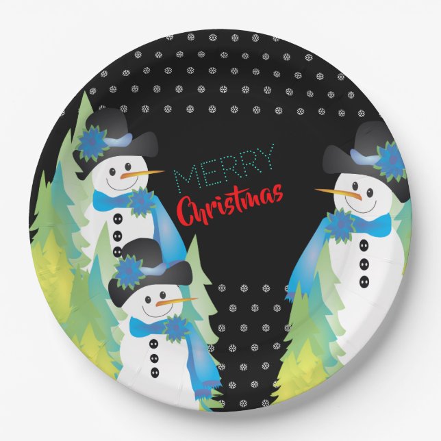 Trees and Snowman Decorative Paper Plates (Front)