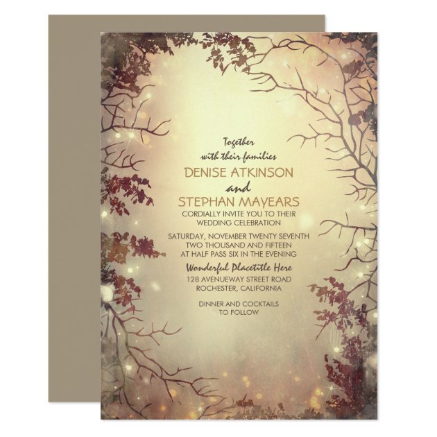 Trees And String Lights Rustic Wedding Invitation