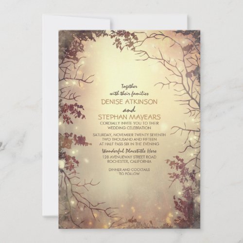Trees and String Lights Rustic Wedding Invitation