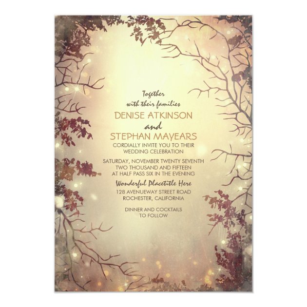 Trees And String Lights Rustic Wedding Invitation