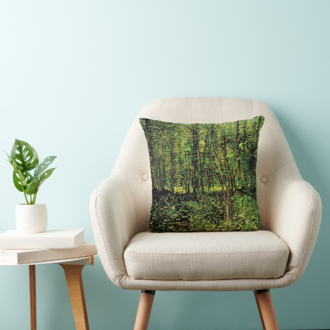 Trees and Undergrowth by Vincent van Gogh Throw Pillow (Chair)