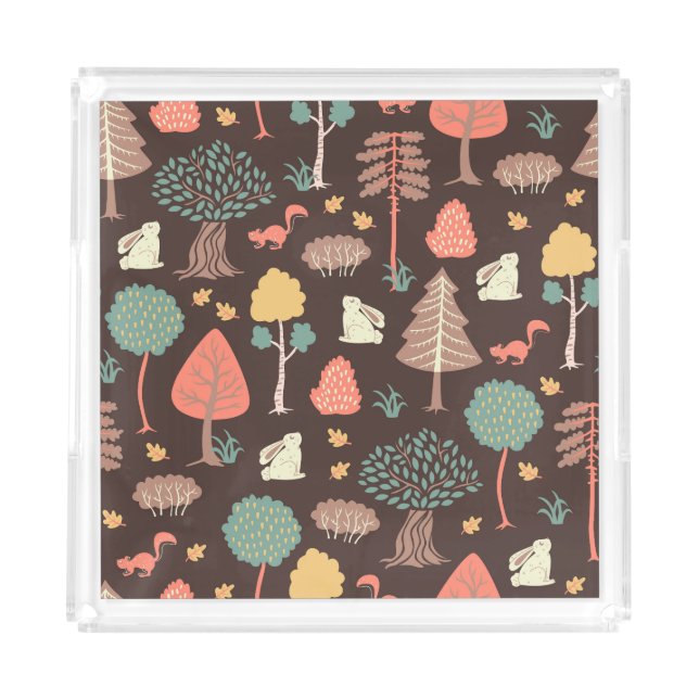 Trees Animals: Hand-Drawn Nature Scene. Acrylic Tray (Front)