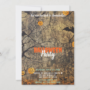 Trees Bats Jack-O' Lanterns Creepy Halloween Party Invitation