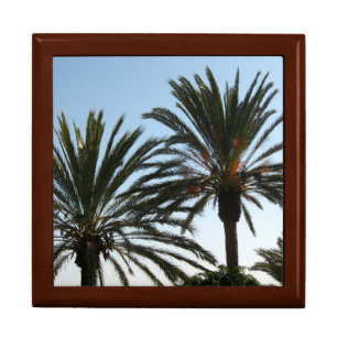 Trees Beach Palm Trees Tile Gift Box, Golden Oak Jewelry Box