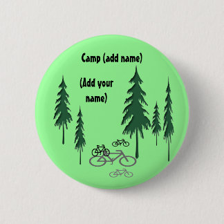 trees, bicycles, (Add yourname), Camp (add name) Pinback Button