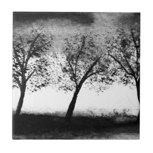 Trees Black rustic Nature vintage watercolor Ceramic Tile