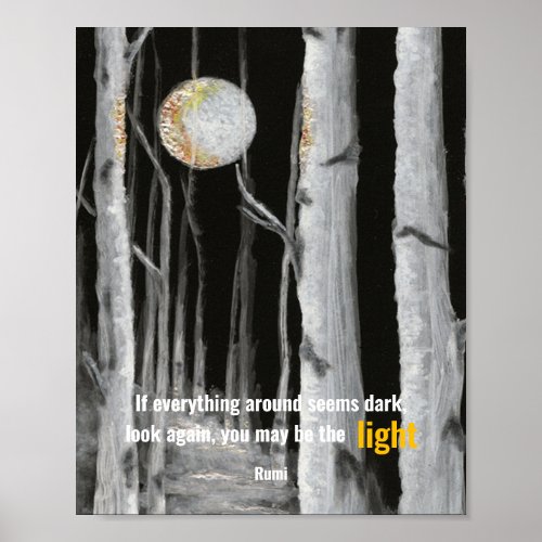 Trees Black White Gold Rumi Value Poster