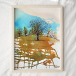 Trees Blue Rust Watercolor Ink Tree Art Print<br><div class="desc">Original inked trees with watercolor background in blue and rust. Artwork by Jenn Steffen. Art shown with frame. Please note frame can be purchases separately.</div>