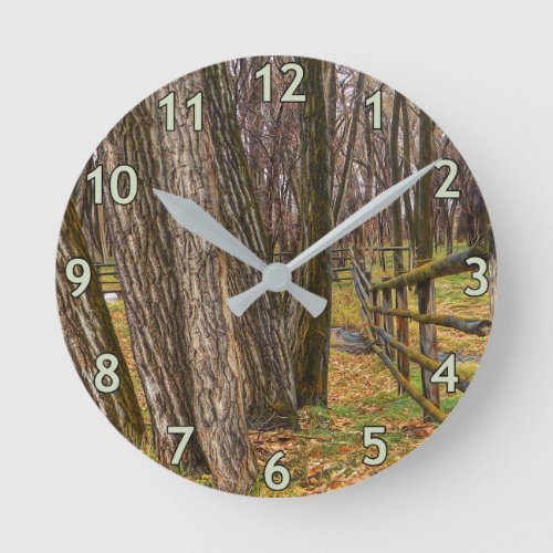 Trees _ Cottonwoods and Old Fence Round Clock