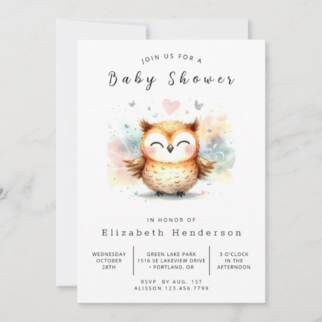 Trees Digital Owl Baby Shower Invitation (Front)