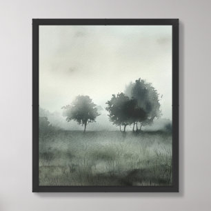 Trees Field Dry Brush Watercolor Print Framed