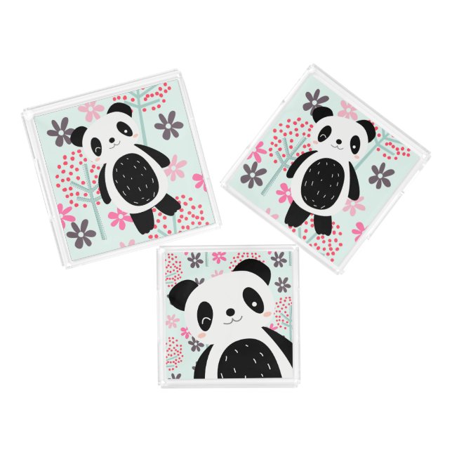 Trees, Flowers, and Panda Bears Acrylic Tray (Set)