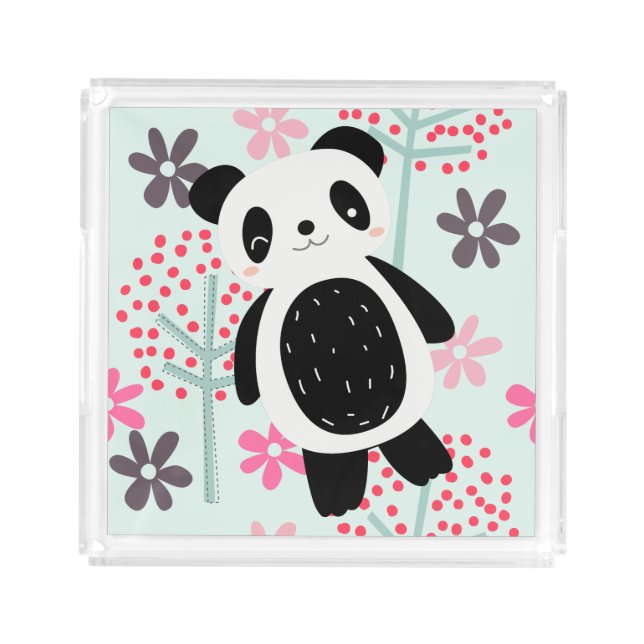 Trees, Flowers, and Panda Bears Acrylic Tray (Front)