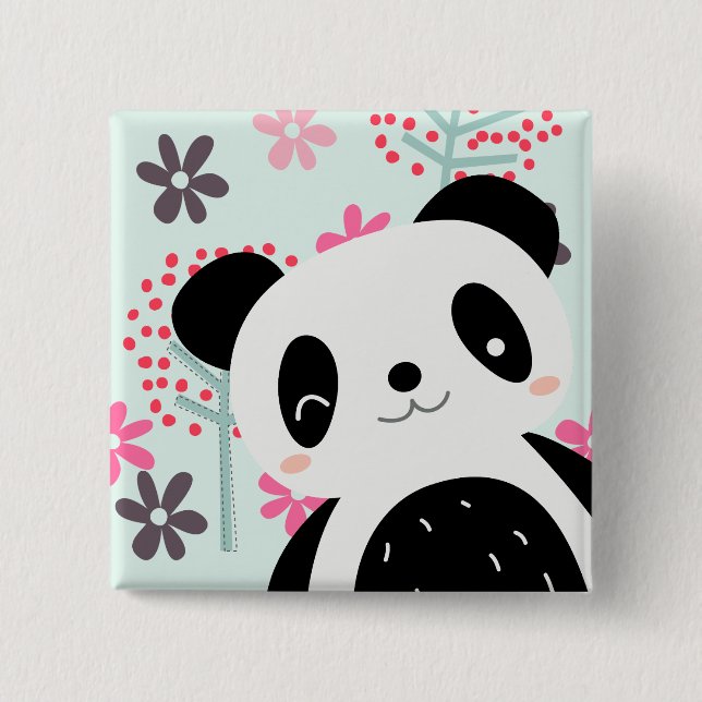 Trees, Flowers, and Panda Bears Button (Front)
