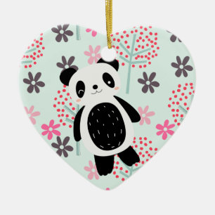 Trees, Flowers, and Panda Bears Ceramic Ornament