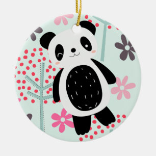 Trees, Flowers, and Panda Bears Ceramic Ornament
