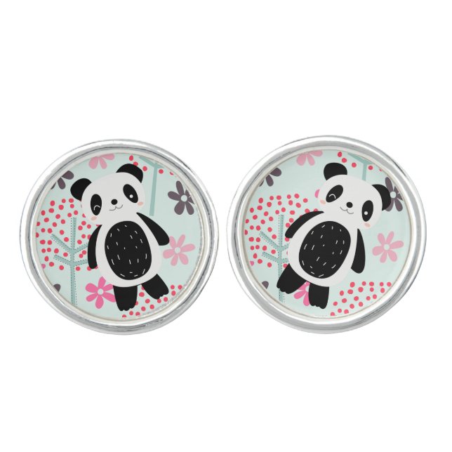 Trees, Flowers, and Panda Bears Cufflinks (Front)