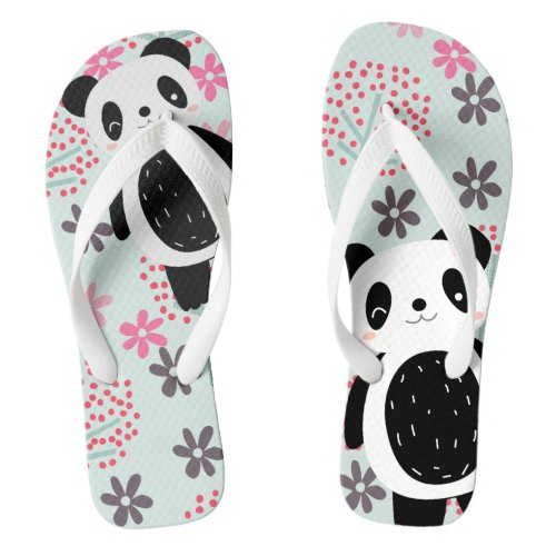 Trees Flowers and Panda Bears Flip Flops