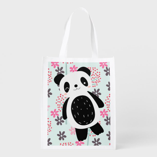 Trees, Flowers, and Panda Bears Grocery Bag (Back)
