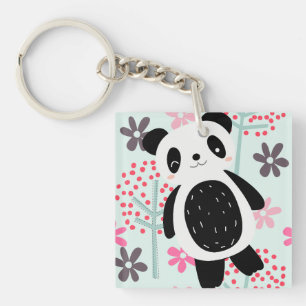 Trees, Flowers, and Panda Bears Keychain