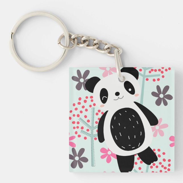 Trees, Flowers, and Panda Bears Keychain (Front)