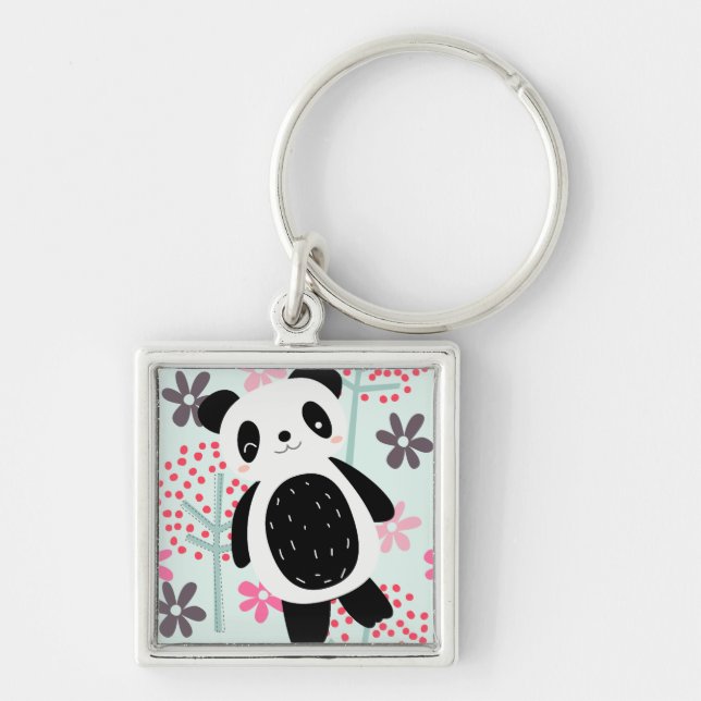 Trees, Flowers, and Panda Bears Keychain (Front)
