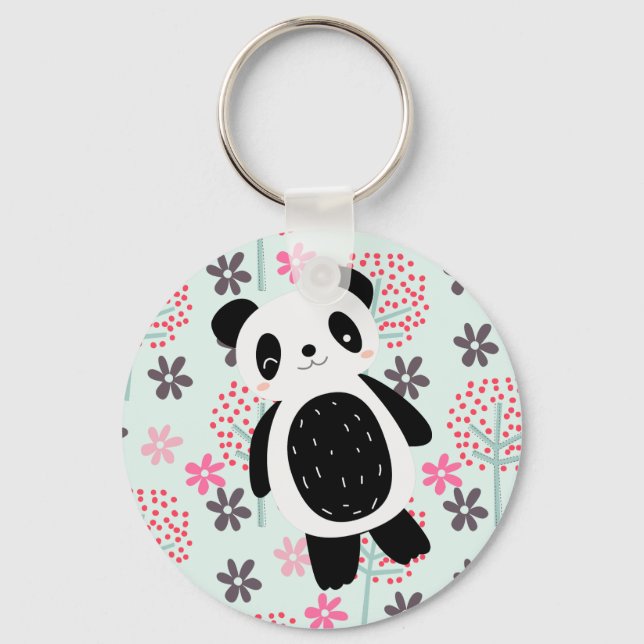 Trees, Flowers, and Panda Bears Keychain (Front)