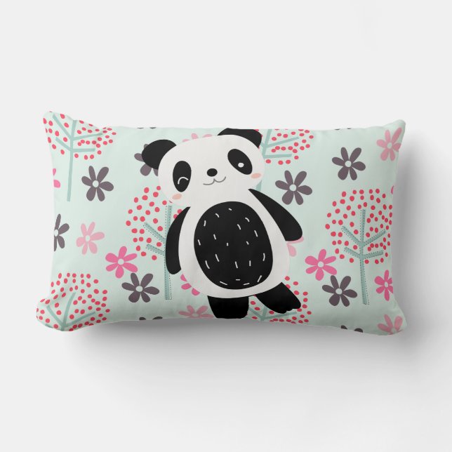 Trees, Flowers, and Panda Bears Lumbar Pillow (Front)