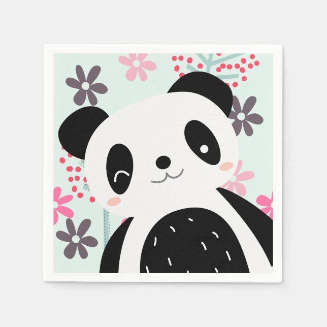 Trees, Flowers, and Panda Bears Napkins (Front)