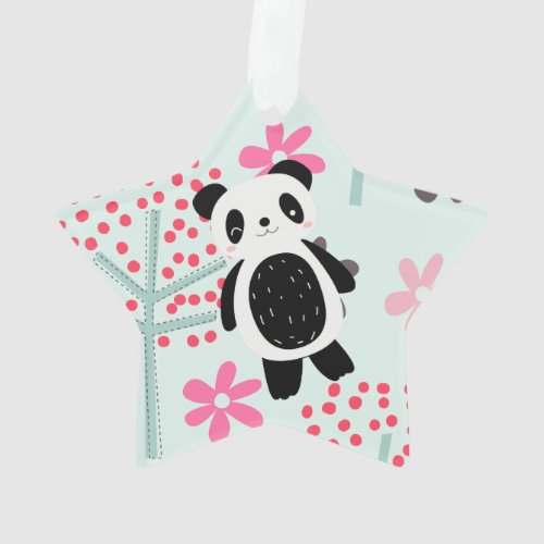 Trees Flowers and Panda Bears Ornament