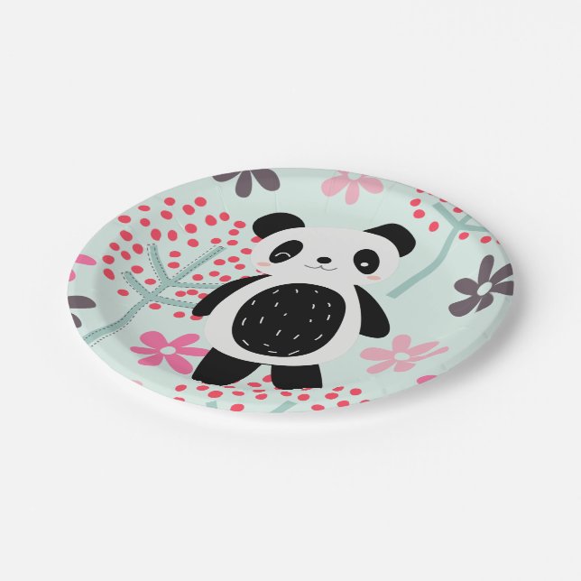 Trees, Flowers, and Panda Bears Paper Plates (Angled)