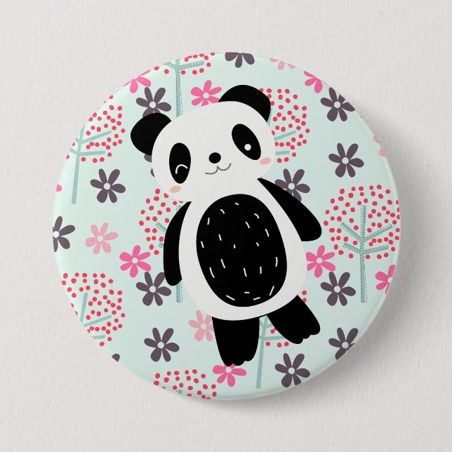 Trees, Flowers, and Panda Bears Pinback Button (Front)