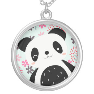 Trees, Flowers, and Panda Bears Silver Plated Necklace