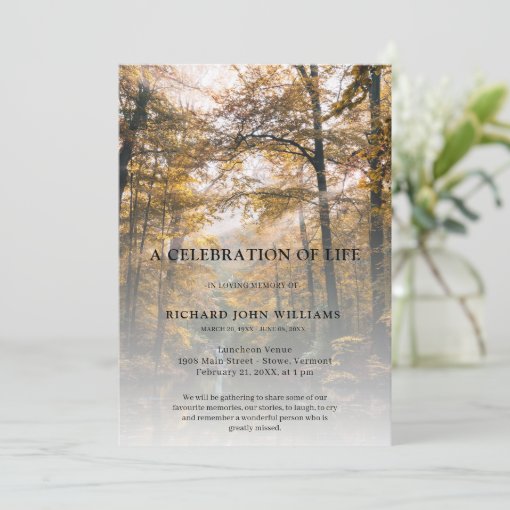 Trees Forest Nature Celebration of Life Funeral Invitation | Zazzle