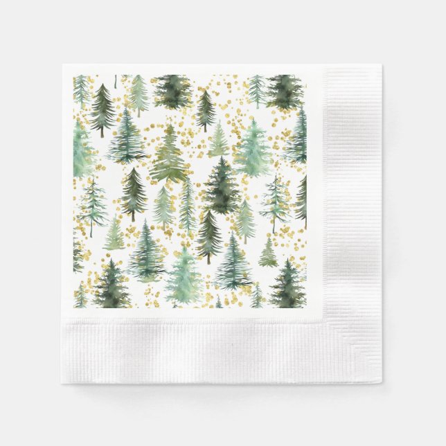 Trees Gold Glitter Christmas Party Paper Napkin (Front)