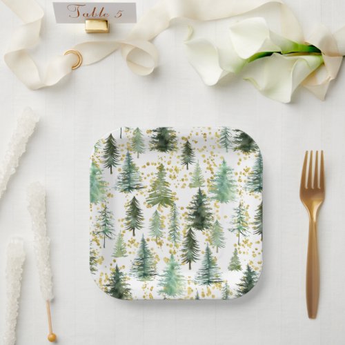 Trees Gold Glitter Paper Plate
