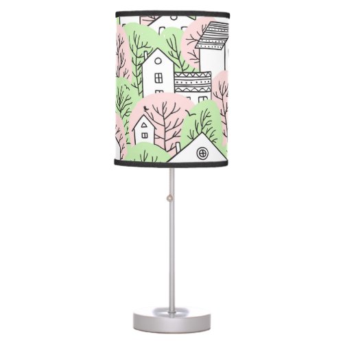 Trees houses spring city landscape table lamp