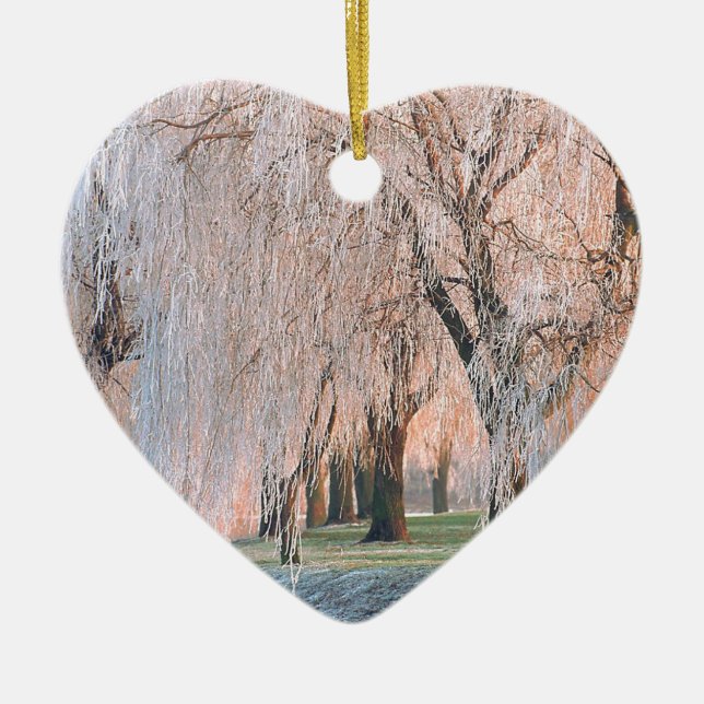 Trees Ice Covered Willow Ceramic Ornament (Front)