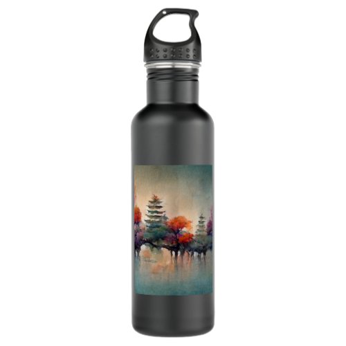 Trees in a surreal painting pastel colors abstra stainless steel water bottle