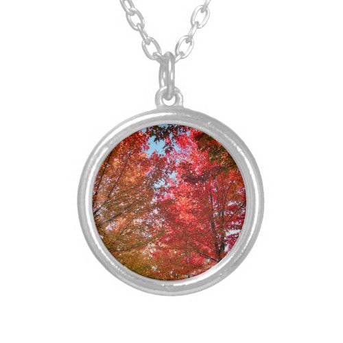 Trees In Fall Pretty Changing Leaves Colourful Silver Plated Necklace