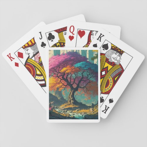 trees in multi color playing cards